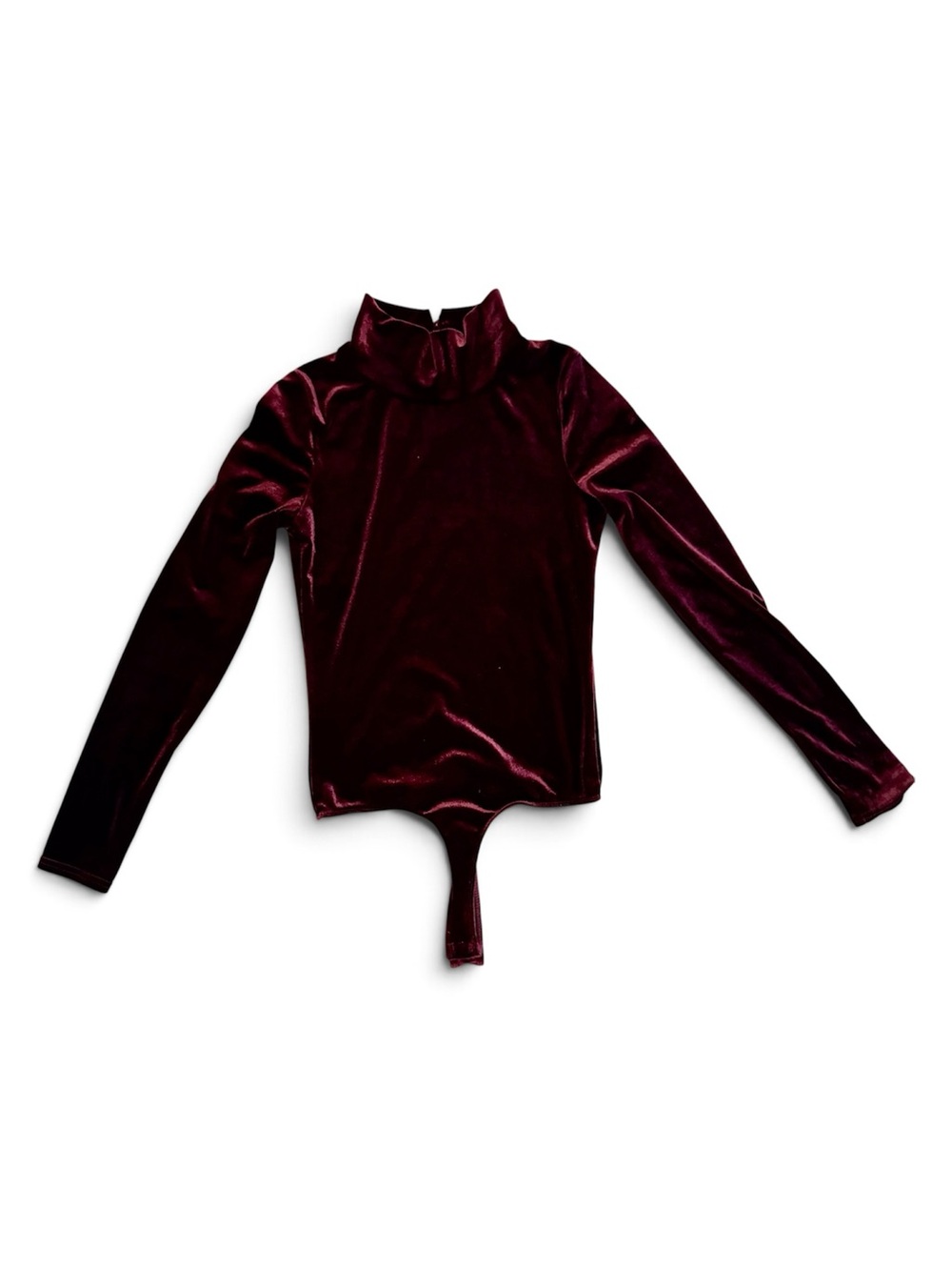 Velvet Long-Sleeve Turtleneck Bodysuit - Burgundy